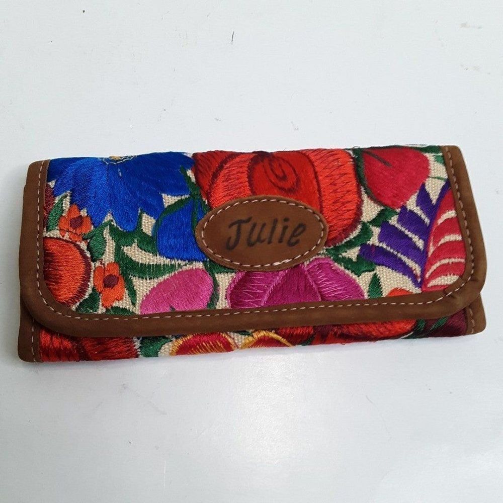 Vintage "Julie" Women's Embroidery Flower Motif Multicolor Wallet